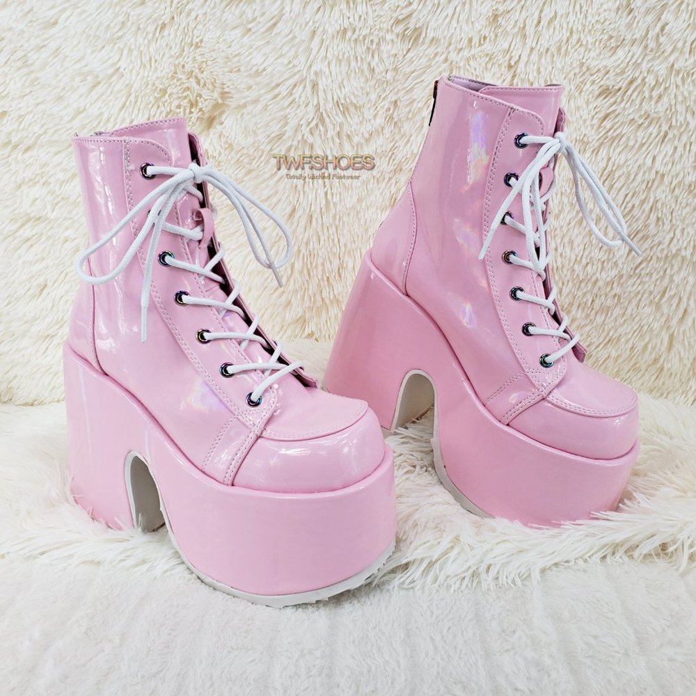 Demonia 5 Inch Platform Boots in Pink - Picture 4 of 15